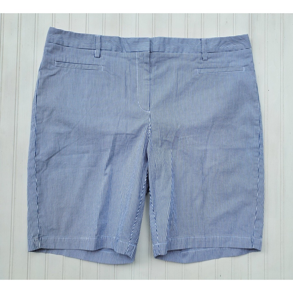 Lands End Womens Size 16 Blue White Striped Fit 2 Chino Shorts Seersucker Style